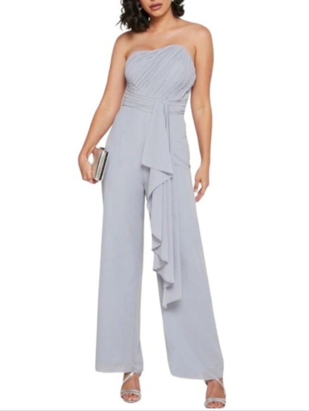 Lavish Alice One Shoulder Wide Leg Jumpsuit US 6 Light Blue Pleated Formal